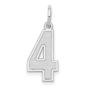 14k White Gold, Jersey Collection, Medium Number 4 Pendant